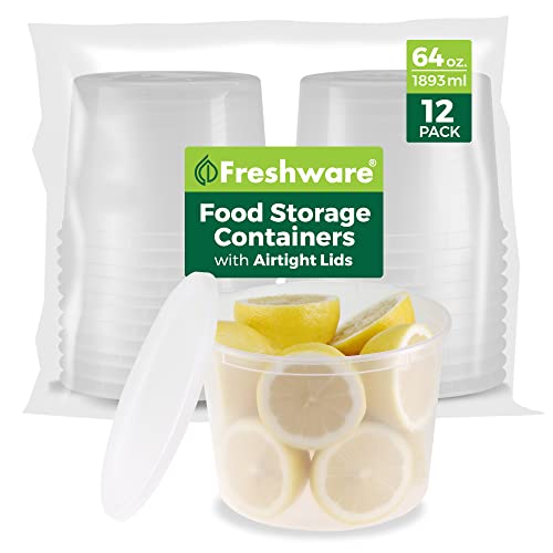 Freshware [12 Pack, 64 oz] 1/2 Gallon Plastic Deli Food Storage Soup Containers With Airtight Lids,...