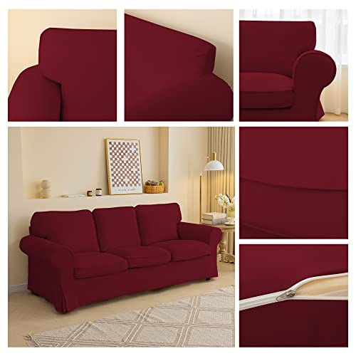 Jade Poke Wine Red Waterproof Ektorp Sofa Cover Custom Made Compatible For Ikea Ektorp 3 Seat Sofa Linen Ektorp Sofa Cover, 7 Pieces #TOP2