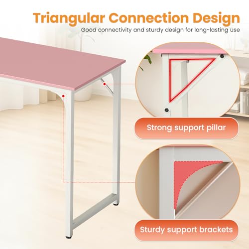 Image of PayLessHere | 32 Inch Computer Desk | Pink | Office Desk with Metal Frame, Adjustable Feet | Water-Resistant, Scratchproof Surface | Sturdy Writing Table for Home Office or Study | Pack of 1
