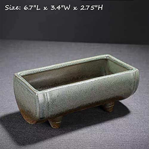 Japanese Flower Frog Ikebana Vase Kit, Ceramics Flower Container (6.7"Lx3.4"Wx2.75"H) With Rectangle Floral Frog (2.1"Lx1.4"W) And 2 In 1 Kenzan Needle Straightening Tool #TOP1