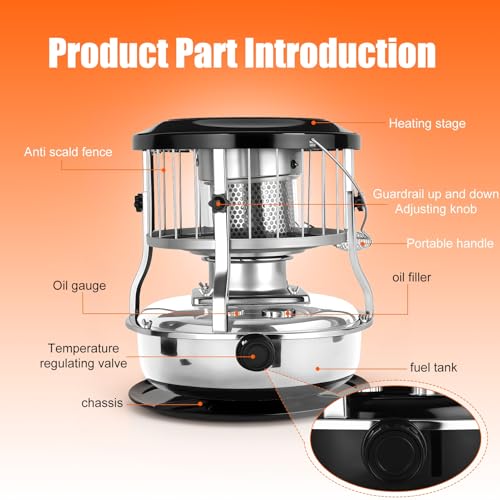 Image of Kerosene Heater, 9000 BTU Portable Indoor Space Heater for Large Room, Radiant Heaters Non Electric Stove Camping Hunting Garage Tent Outdoor Use, 16-21 Hours Burn Time, 4.5L Fuel Capacity Wh