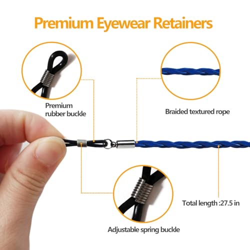 BILIONE Eyeglass Straps, 6 PCS Premium Leather Textured Braided Sunglass Necklace Chains, Eyewear Retainer for Men and Women, Glasses Cord Lanyard Around Neck for Kids