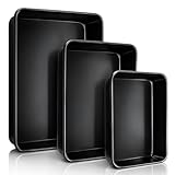 3 Pack Deep Baking Pan Set, 9/11/13 Inch Nonstick Roasting Pan, Rectangle Cake Pans, Heavy Duty Thickness Bakeware Roasting Tray, for Toaster Oven, Thanksgiving Christmas Roast Turkey(Black)