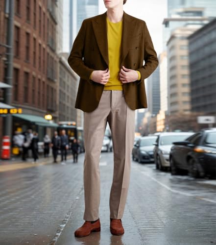 Mens Tweed Blazer Suit Herringbone Sport Coat Slim Fit Retro Double Breasted Wool Blend Formal Jacket Business Prom Casual3