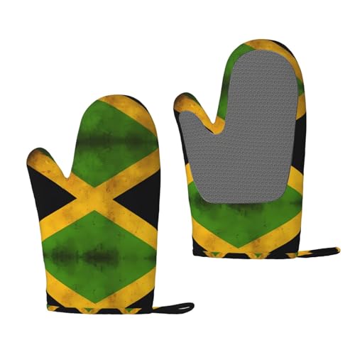 Manoplas de horno de silicona con la bandera de Jamaica, paquete de 2 manoplas gruesas aisladas para hornear al aire libre y microondas