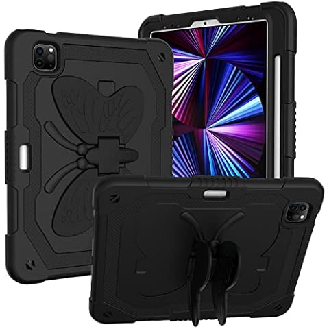MONCAP Case for iPad Air 5th/4th 11th Generation (2022/2021) iPad Pro Case 11" (3rd 2nd Generation/2018) iPad Air 10.9 Case Butterfly Stand Shoulder Strap, Black Cover