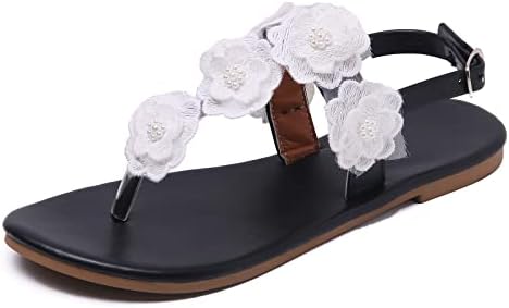 Shesnugin Women's Dressy T-Strap Flat Sandals Ankle Strap Comfortable Summer Beach Casual Flip Flops