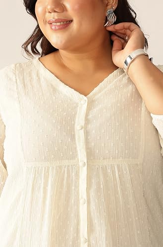Image of Janasya Women's Plus Size Dobby Chiffon Self Design A-line Tunic