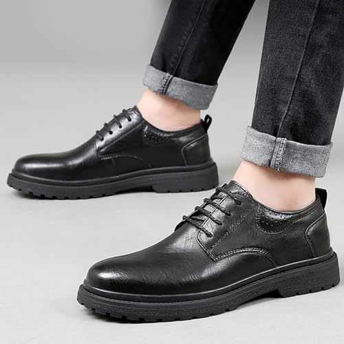 Men's Genuine Leather Lace-Up Oxfords,Fashion Round Toe Casual Dress Shoes,Comfortable Non-Slip Low Top Work Shoes2