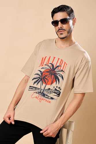 Image of London Hills Men's Cotton Oversized Fit Casual Printed Round Neck, Oversized Longline Drop Shoulder Boho Style T-Shirt