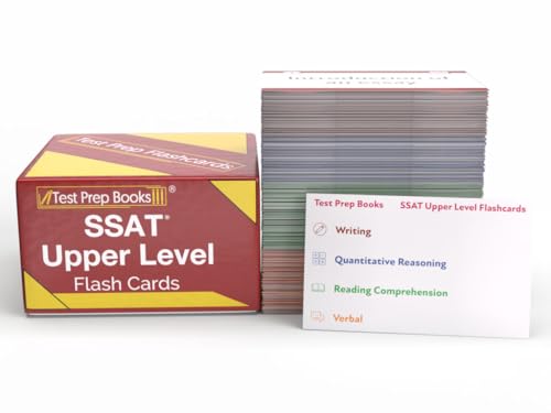 Tarjetas de estudio SSAT Nivel Superior 2025-2026 con preguntas de prueba de práctica a color