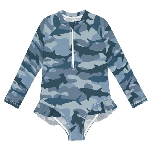 Girls Long Sleeve One Piece Swimsuits UPF 50+ Quick Dry Rashguard Bathing Suits Zipper Swimwear Size 3-12Y