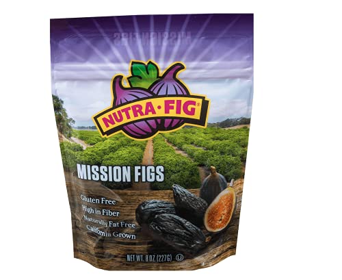 Nutra Fig Dried Black Mission Figs, No Added Sugar, Vegan, Gluten-Free Snacks, Whole Dried Figs, Non-GMO, No Sodium, Fat Free, High Fiber, Kosher, 8 oz Bag
