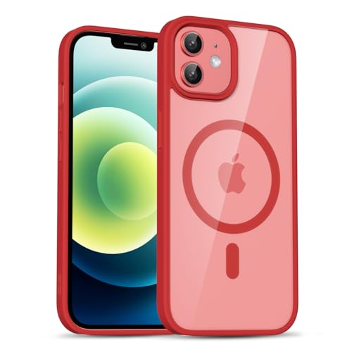 uvcoat for iPhone 12 Pro/ 12 Case Clear Compatible with Magsafe Case Transparent, Ultra Slim Thin Magnetic Cases Soft Silicone & Hard Plastic Clear Back, Cute Mag Safe Cell Phone Cover, Red