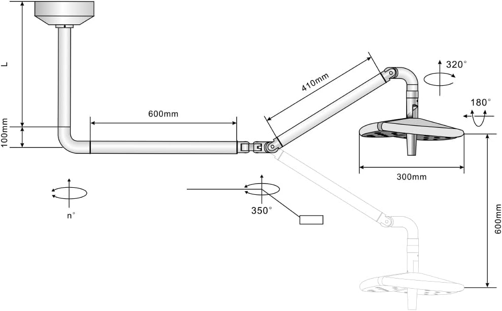 36W 27 Holes Ceiling Adjustable Arm LED Shadowless Examination Lamp with Three Petal 180 °Rotation Lamp Head Micro-Surgery Examination Light Clinic Use KD-2018D-1