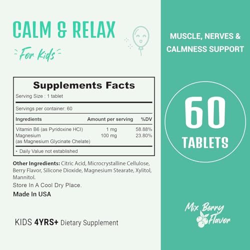 Image of Heivy Kids Magnesium Glycinate 100mg & Vitamin B6, Age 4+ (60 Servings)