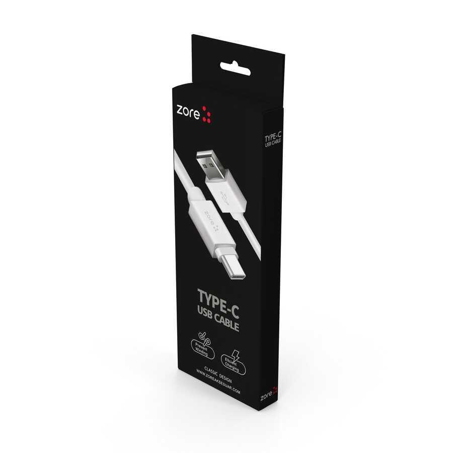 Senon Zore Z-39 Type-C USB Kablo Beyaz Silikon 1 Metre Hızlı Şarj Destekli Veri Aktarımı İçin Şarj Kablosu