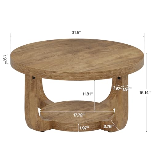 Image of Tribesigns Round Coffee Table, 2-Tier Circle Coffee Table with Storage, Modern Wooden Accent Center Table for Living Room, Thick Tabletop & Base (Rustic Oak)