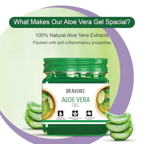 Image of DR.RASHEL | Aloe Vera Gel | 100% Pure Aloe Vera Extract | Soothes, Hydrates & Repairs Skin | For Face, Body & Hair | No Parabens, SLS or Silicones | 380ml Each | Pack of 2