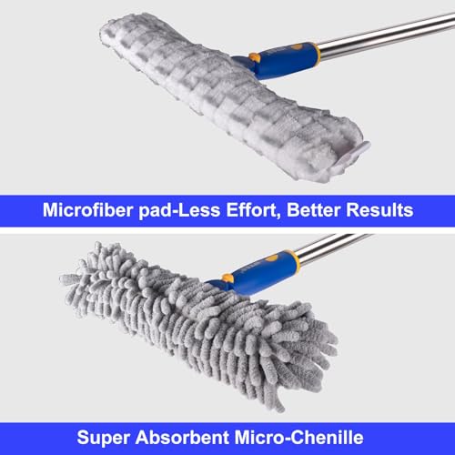 Image of Window Squeegee with 75 inch Extension Pole, ITTAR Rubber Water Wiper for Glass | Durable Stainless Steel Rod, Rotatable Head for Window Edge, Chenille & Microfiber Pad, Squeegee for Variety Cleaning Needs