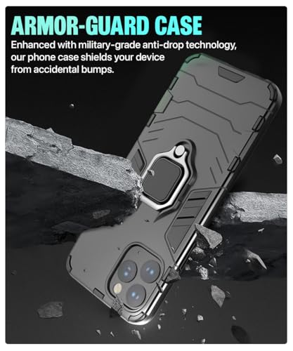 Image of WOW IMAGINE Shock Proof Back Case Mobile Cover Compatible with Apple iPhone 11 Pro (5.8-inch) (Armor | Hybrid PC + TPU | Full Protection with Ring Holder Kickstand | Carbon Black)