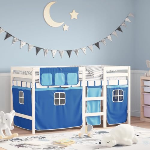 KLYEON Cama Alta para niños con Cortinas Madera Pino Azul 90x190 cm Camas y somieres