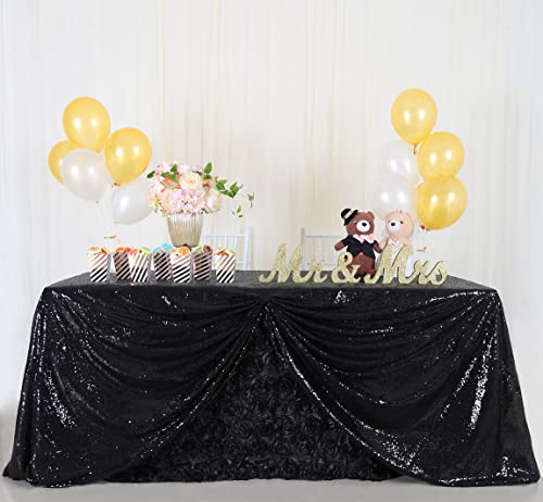 Image of B-COOL Black Sequin Tablecloth Halloween Table Overlays Shimmer Table Cloth 90x90-inch Square Halloween Decoration Popular and Elegant Wedding Tablecloth