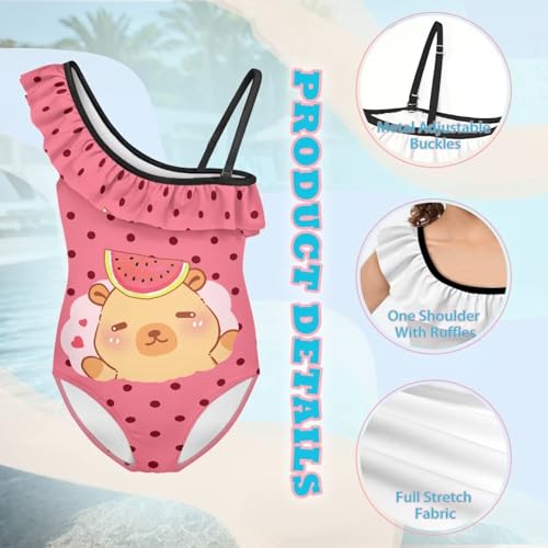 Image of Girls One Piece Swimsuit Ruffled Halter Bathing Suit with Adjustable Strap Beach Sport Swimwear for 3-14 Years