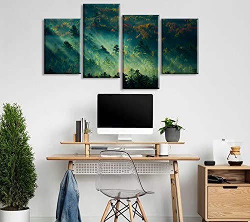 Canvas Wall Art For Living Room - Large Nature Fresh Fog Forest Trees Landscape Painting Canvas Print - Mountain Wall Decorations For Bedroom - Modern Home Green Wall Decor Framed Ready To Hang #TOP4