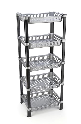 Image of U-Max Multi Tire Kitchen Storage Rack, Plastic Utility Shelf Organiser, Space Saving Storage Solution, Revolving Vegetable Rack (Silver, 5)