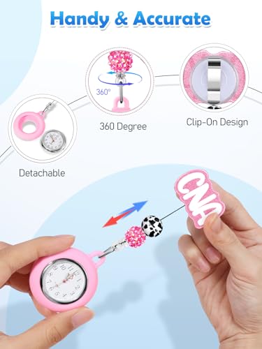 Image of Plifal Nurse Watch Nursing Pocket Badge Fob with Second Hand - Retractable Clip On Clock with Secondhand for Medical Staff Women Men