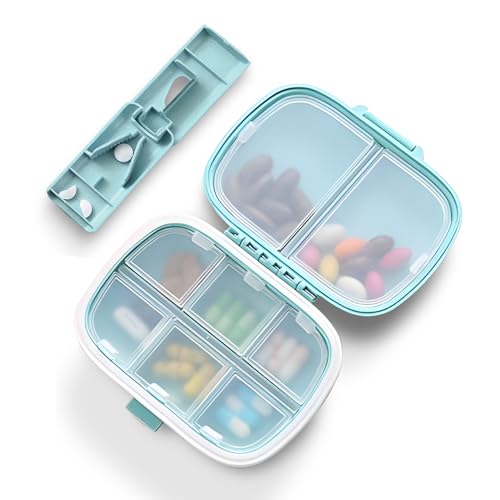 Moisture Proof Pocket Pharmacy with Labels, Pill Pockets to Hold Pills, Vitamins, Travel Medicine Organizer, Pill Cutter Pill Splitter for Small Pills Stainless Steel Blade (Blue)