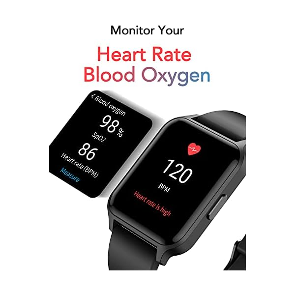 Deeprio Smart Watch for Android iOS Phones, 1.52" HD Full Touch Screen Blood Oxygen Heart Rate Sleep Monitor IP68 Waterproof Fitness Tracker, Smartwatches for Men Women Black,Vidaa