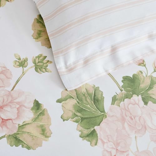Image of Martha Stewart - Queen Comforter Set, 100% Silky Smooth Cotton Sateen Floral Bedding for Year Round Comfort, 3 Piece Bed Set with Matching Pillowcases (Geranium Bloom Pink)