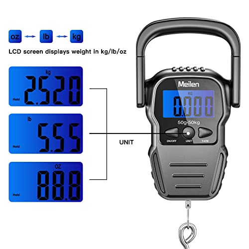 Luggage Scale, 110lb/50kg Luggage Weight Scale with Backlit LCD Display, Digital Fish Scale with Measuring Tape Portable Hanging Scale Suitcase Scale with Handle & Large Hook & 2 AAA Batties