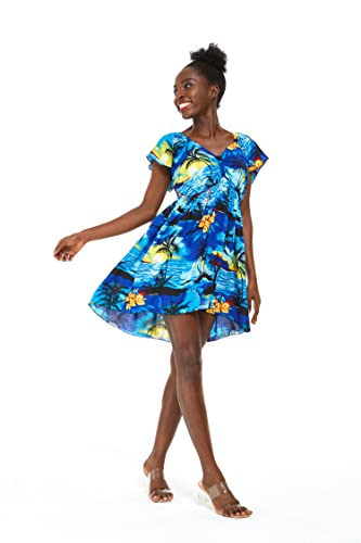 Image of Hawaii Hangover Family Matching Hawaiian Clothes, Sunset Blue | Family matching Hawaiian outfits, Sunset Blue, lightweight rayon, machine washable, tropical print, luaus, cruises
