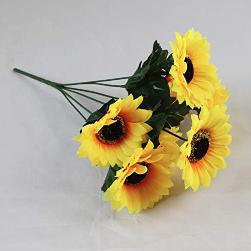 Miniatura 3 de OOKi - 1 ramo de arbustos artificiales de girasol, cabeza de flor de 6 pulgadas, ramo de girasol sintético para decoración del hogar, decoración de