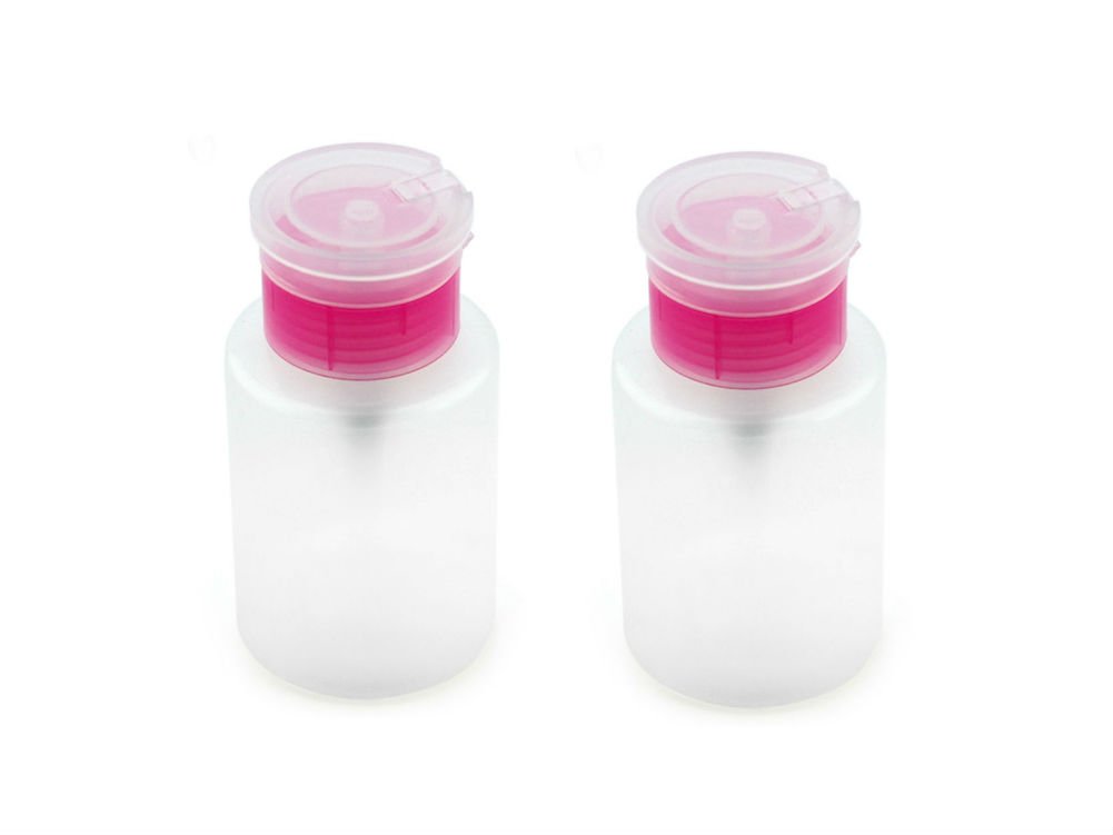 AKOAKPack of 2 Push Down Empty Pump Dispenser for Nail Polish Remover,150ml(5oz),Pink Top Cap