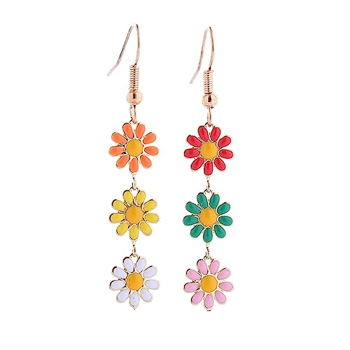 Colorful Long Daisy Flower Dangle Earrings Bohemian Sunflower Earrings for Women Girls Jewelry
