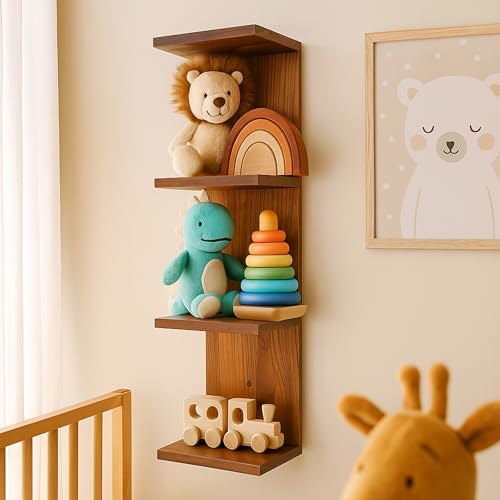 4 Tier Wall Shelf Unit,Vertical Column Lack Shelf for Room Decor,Walnut - image 6