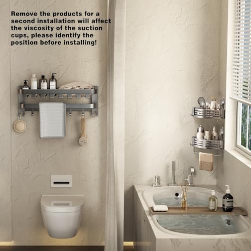 Image of VOLPONE Shower Caddy Corner Suction Cup Shower Shelf Corner No Drilling Bathroom Shower Organizer Storage Rack Adhesive (1-Pack, gray)