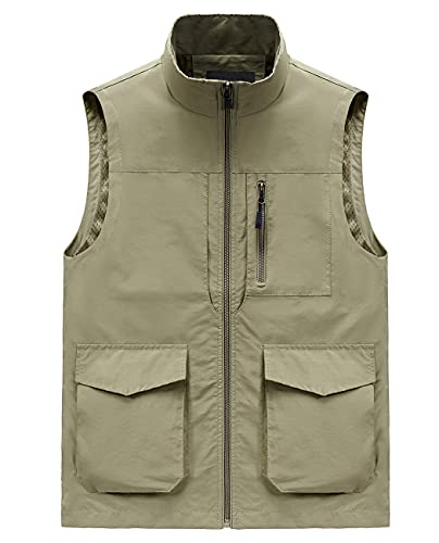 Hixiaohe Men's Casual Lightweight Outdoor Vest Work Fish Photo Travel Golf Vest Zip up Sleeveless Jacket with Pockets2