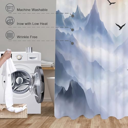 Rideau de douche en polyester de qualité au motif de paysage chinois - 7