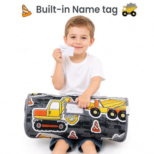 Image of Viviland Toddler Nap Mat with Pillow and Minky Dot Blanket, Excavator
