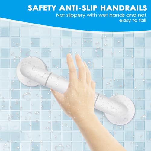 Baxcdyswe Haltegriffe für Senioren, 30cm Haltegriff Dusche, Rutschfeste Handgriff, Weiße Nylon-Sicherheitsgriffe, Badewannengriff Edelstahl, Behinderten WC Duschgriff, Badewanne Einstiegshilfe