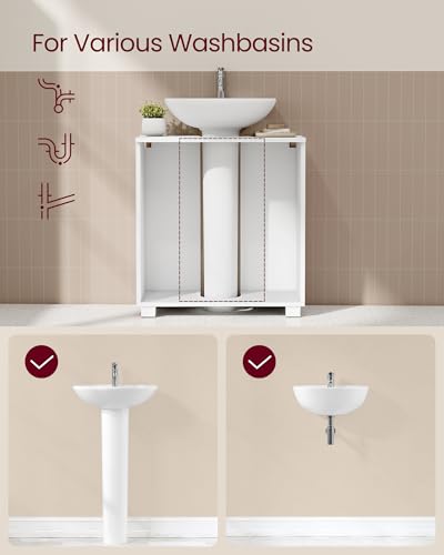 Vassagle Custos Collection - Under Sink Bathroom Cabinet With 2 Drawers, Under Sink Storage Cabinet, Tall Feet, Fits Various Washbasins, 30 X 60 X 63.8 Cm, Cloud White BBK521WB01 - 6