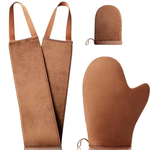 Self Tanning Mitt Set - 3 in 1 Tan Mitt Applicator Reusable Tanning Glove for Self Tan, Back Applicator - Brown