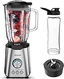 Mixer Smoothie Maker, Ahoolye Standmixer Hochleistungsmixer 1000W 24000U/min, 3 Autoprogrammen, BPA-Freie 1.5L Glasbehälter, 600ML Trinkflasche, Ice-Crush, Spülmaschinenfest Standmixer Glas