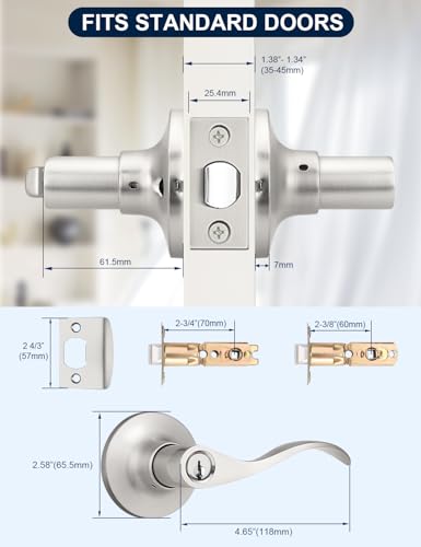 Image of Mengico 4 Pack Keyed Entry Door Lever Lock for Exterior Door Handleset, Entrance Door Handles Lockset in Satin Nickel Each with 3 Same Keys