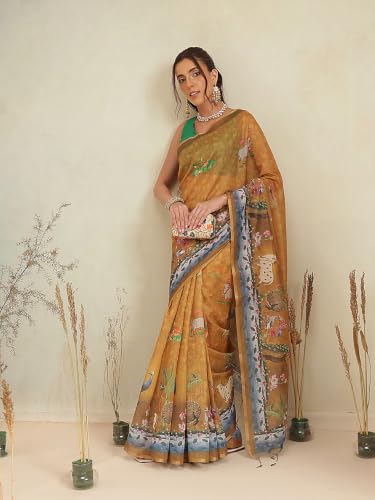 Image of Amazon Brand - Anarva Women's Kalamkari Saree With Blouse Piece